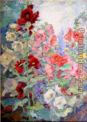 Campbell Hollyhocks painting - Unknown Artist Campbell Hollyhocks art painting